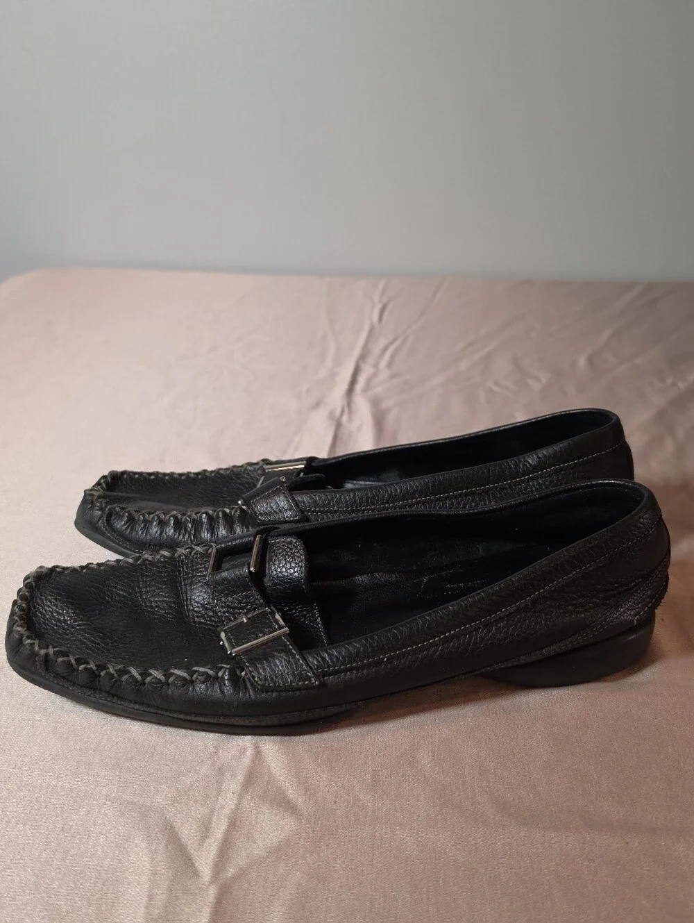 Via Spiga Black Leather Moccasin Loafers Made In Brazil US 10M Minor Flaws